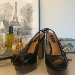 Snake Skin Leather Open Toe High Heel Sandal